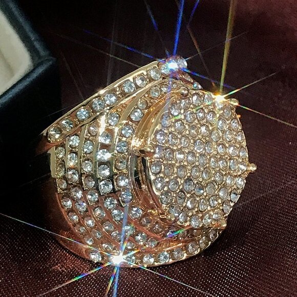 💍Noble Gold Plated Zircon Filled Fashion Chunky Luxury Ring for Men, UNVN12240 - Picture 8 of 9